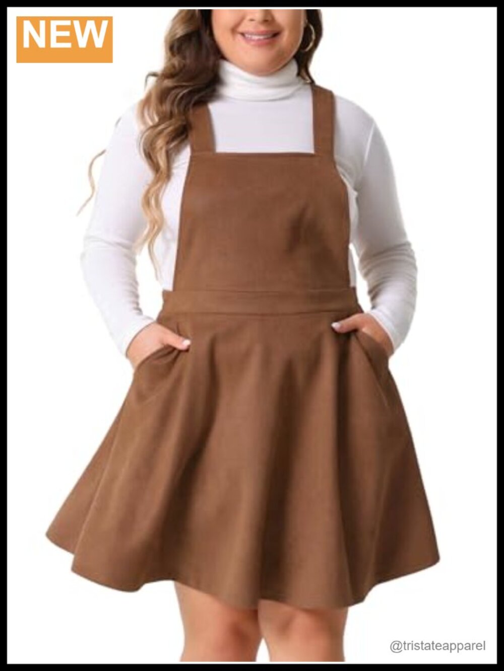Plus Size Faux Suede Pinafore Overall Dress Sleeveless A-Line Jumper Midi